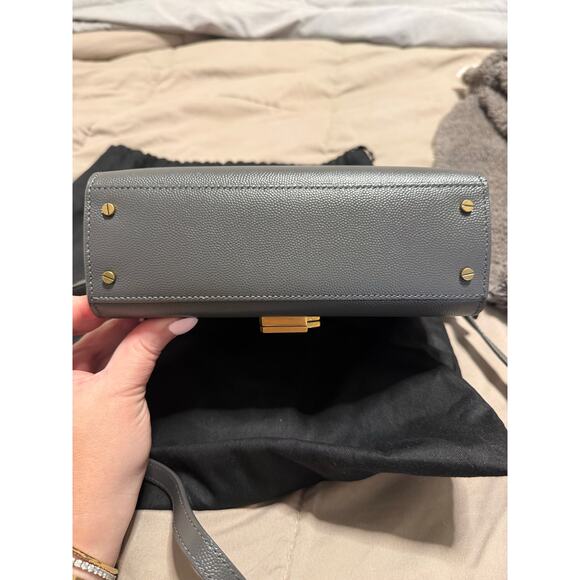 YSL Saint Laurent Grey Grain Leather Cassandra Mini Top Handle Bag - Picture 6 of 12